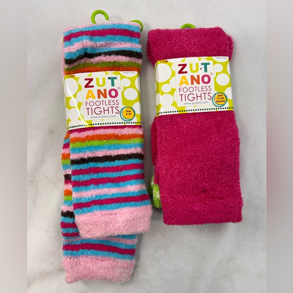 Zutano Fuzzy footless Tights 12-24M and 2-4T set of 2